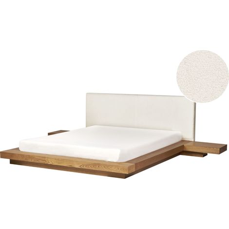 Beliani – Lit japonais avec tête de lit bouclé et 2 tables de nuit – Dimensions 160x200 cm – Bois de frêne naturel – Design minimaliste
