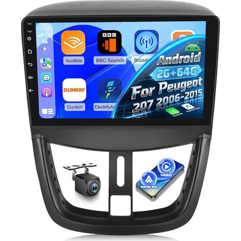 [2G+64G] Android Autoradio pour 207 2006-2015 avec sans Fil Carplay et Android Auto, Écran Tactile HD de 9 Pouces avec GPS/WiFi/Bluetooth/EQ/FM RDS (1/5)