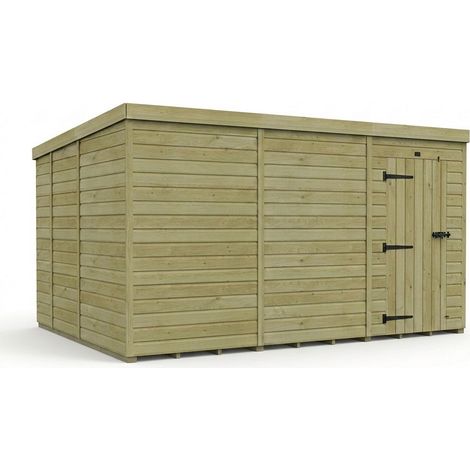 12ft x 9ft Pent Garden Shed Single Door No Windows - Pressure Treated Timber - L366 x W274 x H210 cm - Natural