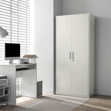 Archivador de oficina de 5 niveles con 4 estantes ajustables, archivador metálico con 2 puertas, cerradura y 2 llaves, 80x40x180 cm, blanco