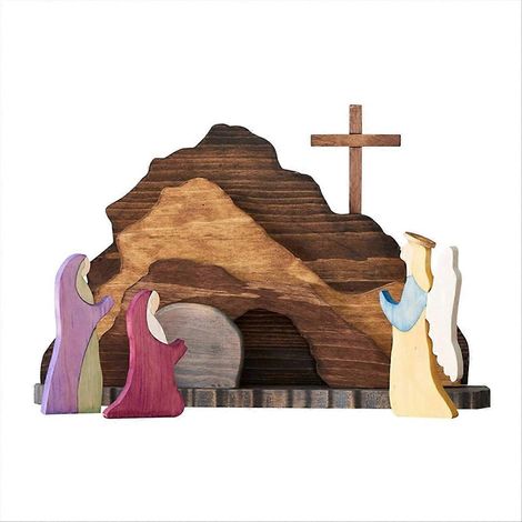 Lot de 2 décorations en bois représentant une scène de Pâques et la Résurrection (1/5)