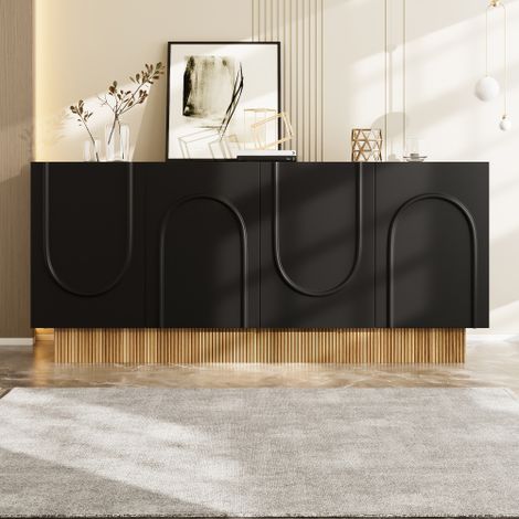 Buffet 160x38x75 cm avec 4 portes, décoration en forme de U, pour salon et salle à manger, en bois, noir