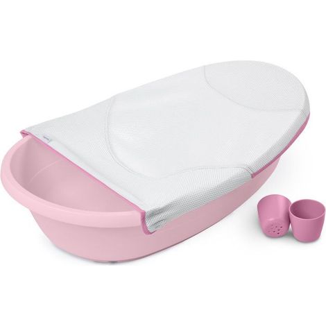 INGENUITY Vasca da bagno per neonati evolutiva rosa, extra-large, sdraietta per neonati in tessuto, supporto per neonati seduti, 2 giochi d'acqua da 0 a 24 mesi