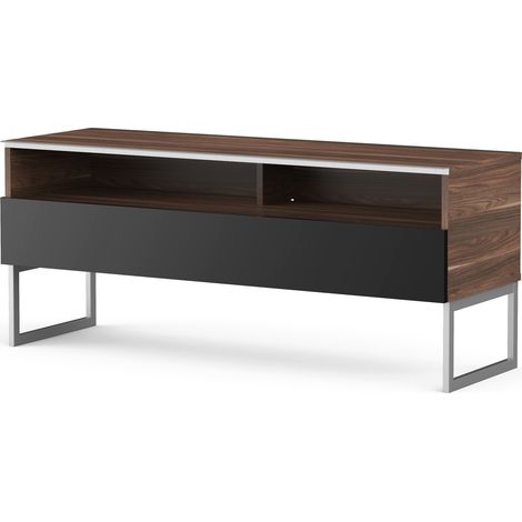 Meuble TV 2 niches 1 porte bois foncé et noir Genova 120cm (1/5)