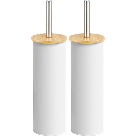 WC-Bürstenhalter – 1 Stück – Stahl und weißer Bambus – Langlebiges, natürliches Design – Für moderne Badezimmer – Ø 95 x 380 mm