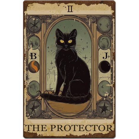 Plaque Metal Vintage avec Chat Noir Carte de Tarot Plaque Murale Decorative avec Chat Plaque en Métal Vintage Panneau de Protection Affiche Murale Panneau Decoratif Exterieur Metal (1/5)