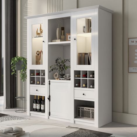 (=2967707172AAA) Vitrine avec éclairage LED 7 couleurs, vitrine, vitrine sur pied, vitrine espace de rangement, meuble de salon, vitrine LED blanche (3 pièces) unités murales de salon, vitrines LED (1/4)
