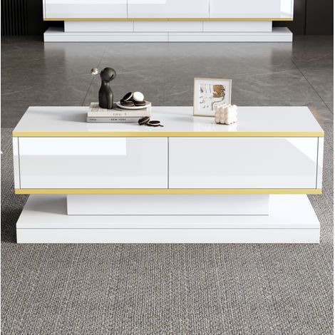table salon rangement 100 x 50 x 38 cm bois blanc HAVRYA (1/5)
