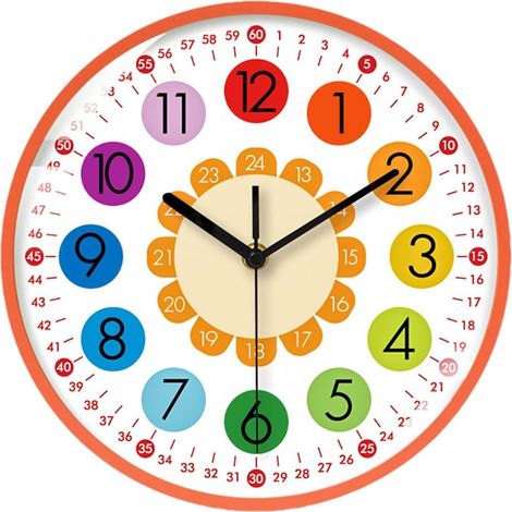 Horloge Murale – Horloge Analogique Silencieuse  Horloges De Classe Rondes De 8 Pouces pour Chambre D'  Apprenez À Lire L'heure  Horloge Murale  Coloré sans Tic-tac pour Enfant