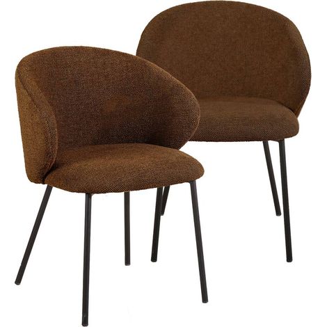 Chaise avec accoudoirs ronds en tissu marron et pieds en métal Cléa (lot de 2) (1/5)