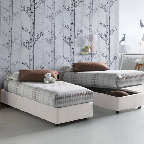 Talamo Italia Cama individual Ilaria, Cama contenedor con revestimiento de tela, 100% Made in Italy, Apertura frontal, adecuado para colchón Cm 90x190, Blanco, con embalaje reforzado (1/3)