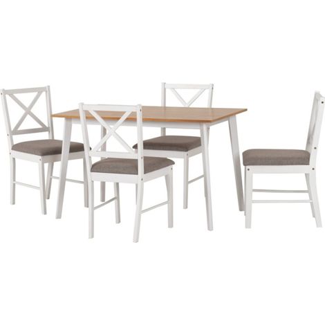 Balfour Indoor 1+4 Dining Set - White/Oak Effect/Grey Fabric