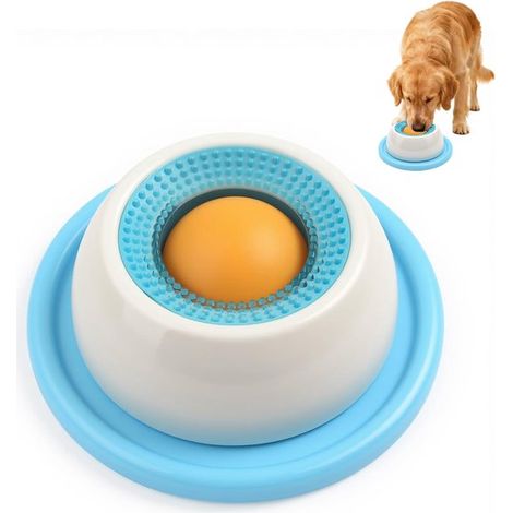 Lecknapf für Hunde, Leckmatte für Hunde, Nassfutter, Leckpad mit rutschfester Matte, Hundelecknapf mit integrierter Drehkugel (blau) (1/5)