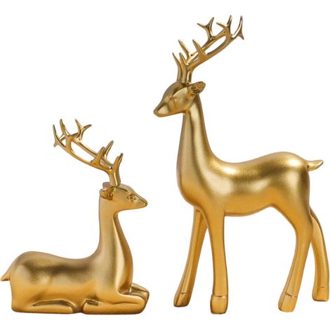 Adorno navideño de resina con forma de ciervo - Dorado