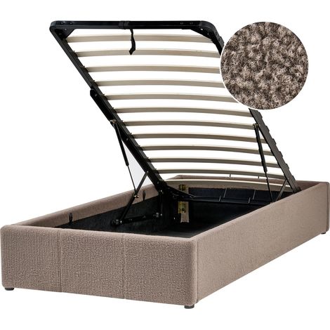 Ottoman Bed without Headboard Boucle DINAN 90 x 200 cm (EU Single) Taupe