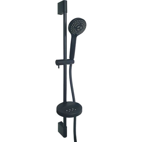 Pack pommeau de douche rond 3 jets + flexible + barre + porte savon Paini Ruby Noir Mat (1/2)