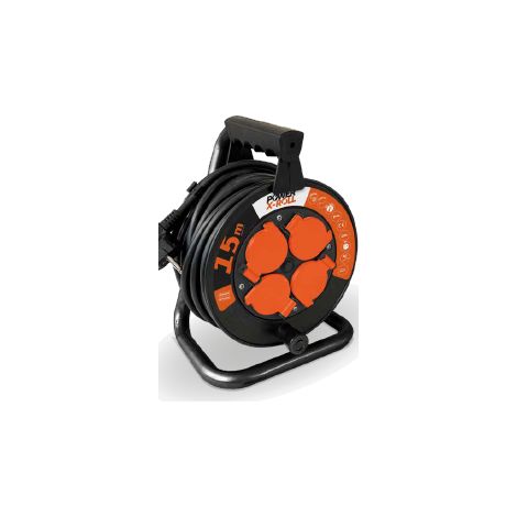 Enrouleur 15m H07VVF 3G1.50 mm²  4 prises 16A/230V  Protection enfant et disjoncteur intégré