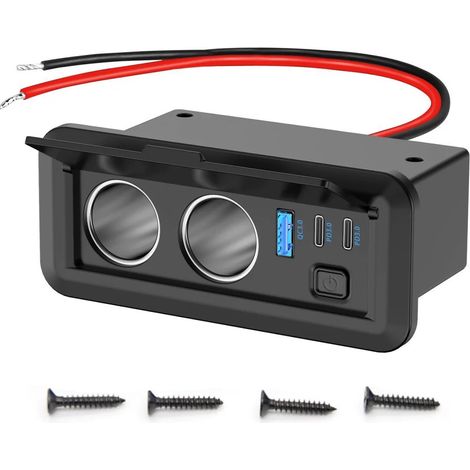 90W Port allume-cigare multifonction pour voiture – Station de charge RV USB 12V avec 6 ports USB et interrupteur, compatible pour voitures, camping-cars, camions, bateaux (1/5)