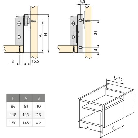 Lote de 10 cajones de cocina Ultrabox, altura 150mm, profundidad 450mm, Acero, Gris metalizado -
