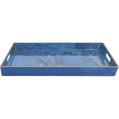 Plateau Décoratif Rectangulaire Solide et Stable en Plastique Bleu avec Poignées Style Moderne et Élégant Cuisine et Salle de Bain'-'- (1/5)