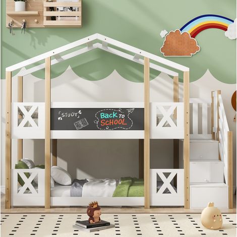 Letto a castello per bambini 90x200 cm in legno bianco con contenitore, senza materasso – MEUBLIV (1/5)
