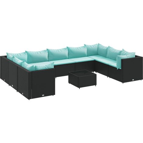 Set Salotto da Giardino 10pz con Cuscini in Polyrattan Nero vidaXL (1/5)