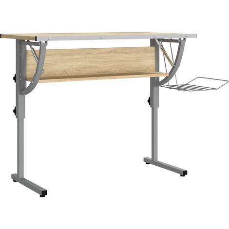 Bureau Table de travail Table d'écriture d'artisanat chêne sonoma et gris 110x53x(58-87) cm (1/5)