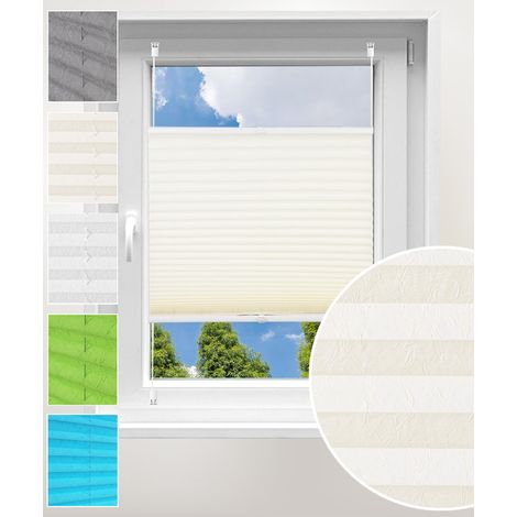 WOLTU Plissee ohne Bohren Klemmfix Faltrollo Jalousie, Plisseerollo Crushed Optik Sichtschutz und Sonnenschutz Easyfix lichtdurchlässig Rollo für Fenster und Tür, Creme 95x130cm (BxH) (1/5)