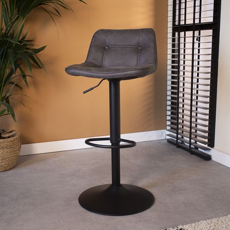 Tabouret de bar pivotant industriel anthracite en tissu (1/5)