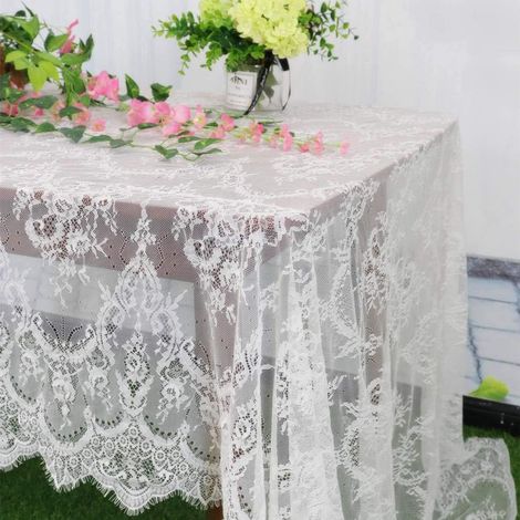 Nappe En Dentelle Rectangulaire - 150 x 300 cm - Pour Table Ronde ou Rectangulaire - Décoration Boho Mariage Fête - 1 Pièce (1/5)