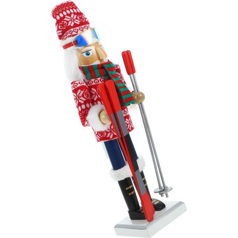 Skiing Nutcracker Soldier Wooden Decor Christmas Figure with Striped Scarf Festive Tabletop Ornament for Holiday Decor (1/5)