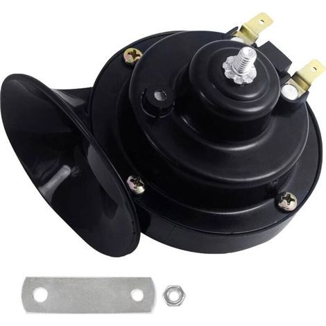 Klaxon pneumatique escargot 12 V 115 dB, étanche, pour voiture, camion, moto et bateau (noir) (1/4)