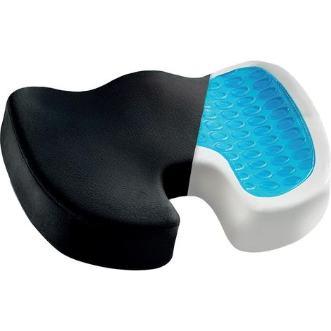 Coussin de siège orthopédique - Soulagement du coccyx - Mousse à mémoire de forme et gel rafraîchissant pour bureau, voiture, fauteuil roulant - 1 pièce - Noir (1/5)