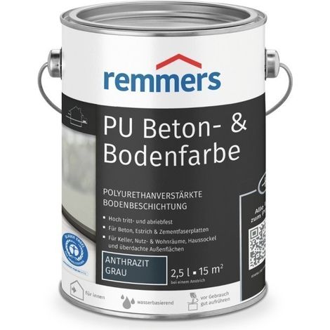 Remmers PU Beton- und Bodenfarbe, anthrazit, seidenmatt, 2,5 Liter, Betonfarbe, für Beton/Estrich/Zementfaserplatten, belastbar und chemikalienbeständig