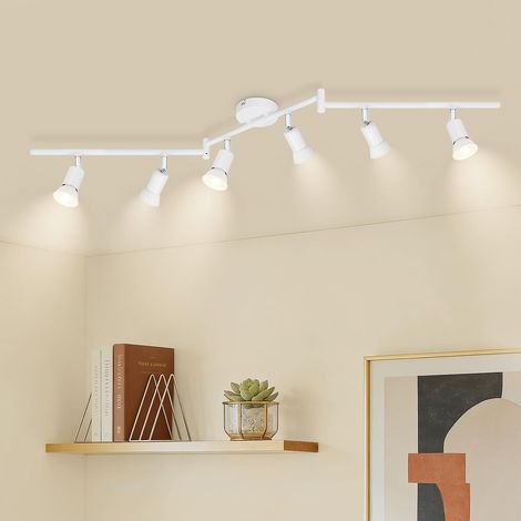 Plafonnier LED 6 Spots Blanc, Éclairage de Plafond GU10 Moderne Barre de Spots, Lumiere Plafond Orientable Intérieur pour Cuisine, Chambre, Salon, Couloir, Sans Ampoules (1/5)