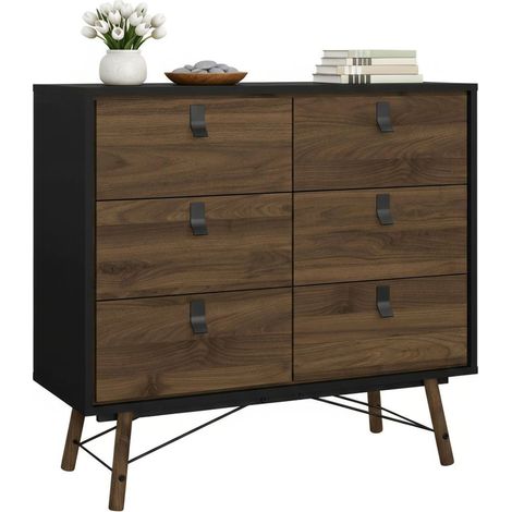 Dmora - Kommode Maka, Wohnzimmerbuffet, Wohnzimmer-Sideboard, Moderne Küchen-Speisekammer, 102x40 h95 cm, Schwarz und Walnuss