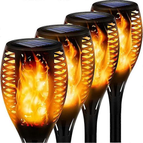 Lampe solaire d'extérieur pour jardin, lampe torche solaire étanche IP66, lampe à flamme pour allée, terrasse ou cour - lot de quatre (1/3)