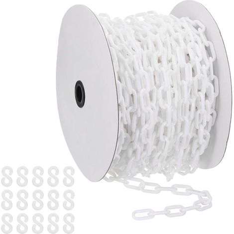 Chaîne plastique blanche, 131 pieds 6mm Chaîne sécurité plastique granlongue pour le contrôle foule, le stationnement, la clôture, la décoration chantier construction (1/5)