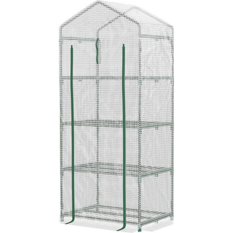 SerraPE con ripiani a 4 livelli, serra da balcone, copertura rinforzata 140 g/m², telaio in acciaio, porta avvolgibile con cerniera, per ortaggi e piante, per interni/esterni, 70x-Crezuo