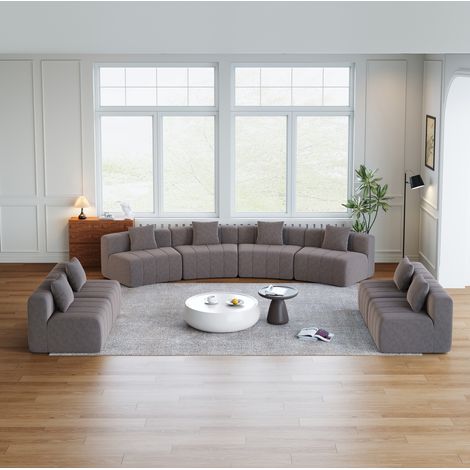 Canapé modulable incurvé en tissu gris, élément de salon semi-circulaire avec accoudoirs arrondis et 2 coussins, design piano, sans montage, pour composer votre espace – CHICFURN (1/5)