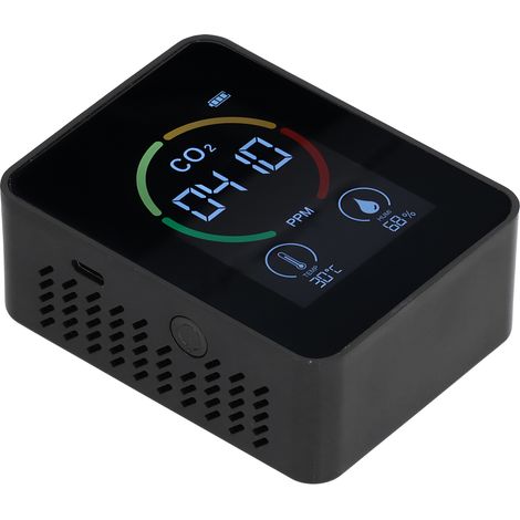 Wiederaufladbarer, intelligenter CO2-Detektor per USB, Infrarot-Temperatur-, Feuchtigkeits- und Luftqualitätsmonitor, schwarz (1/5)