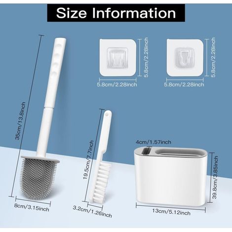 Brosse de Toilette en Silicone et Brosse de Nettoyage, Brosses WC avec Long Manche,Brosse Toilettes WC avec Support Mural pour Salle de Bains ou WC (1/4)