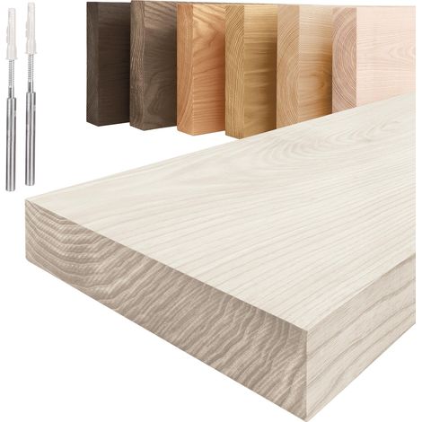 LAMO Manufaktur Étagère Flottante Murale Bois avec Fixation Invisible  Etagere 110 cm Largeur pour Salle de Bain, Couloir, Cuisine  Couleur:  Blanc Bord: Droit  Bois Massif, Design Moderne