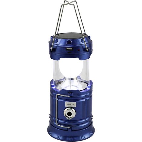 Lampe torche - Lanterne de camping LED - Solaire, pliable et rechargeable, pour usage quotidien, camping, randonnée, pêche nocturne, urgence, ouragan et tempête, Bleu (1 pack)