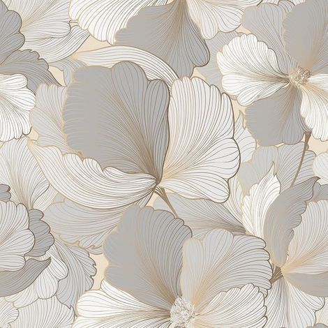 Beige Gold Grey Floral Wallpaper Decorative Adhesive Wallpaper Bedroom Kitchen Wall Covering Vintage Floral Film Self-Adhesive Paper for Furniture Paper Vinyl Adhesive 44.5 x 300 cm (1/5)