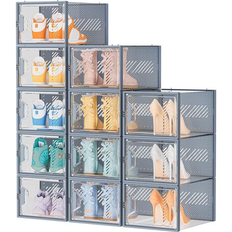 Boîtes à chaussures,12 pcs Rangement Chaussures Plastique Transparent Boite Rangement,Conteneurs pour Organisateur de Chaussures avec Couvercles 33.2 x 25 x 18.7cm (1/5)