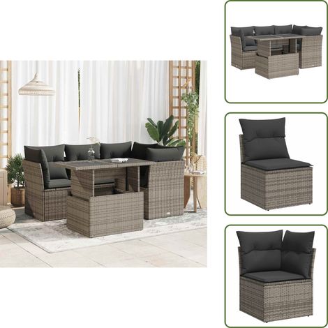 5-tlg. Garten-Sofagarnitur mit Kissen Grau Poly Rattan - Gartensofa Set - Garten Sofa Set - Outdoor Sofa Set - Garten Sofagarnitur (1/5)