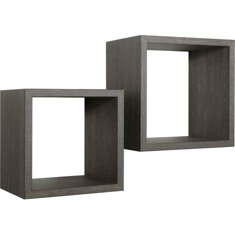 Set 2 Mensole Cubo da Parete Quadrato in Fibra di Legno Q-Bis Maxi Rovere Scuro (1/5)