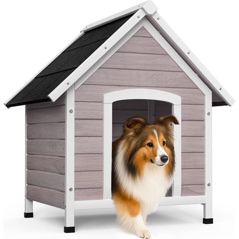 Niche pour Chien Extérieure en Bois Maison Chien avec Toit Étanche Plancher Amovible et Pieds Antidérapants Abri Robuste Adaptée à Tous Types de Chiens 72x65x83cm Gris (1/5)