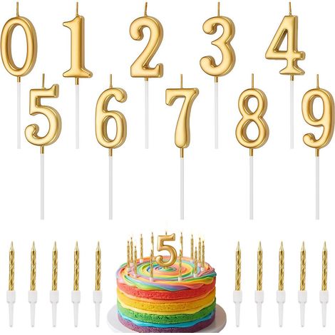 20-Piece Birthday Candle Set, Gold Spiral Numbers, 10 Pieces & 0-9 Number-Shaped Cake Candles, Party Decoration for Children and Adults, Happy Birthday (1/5)